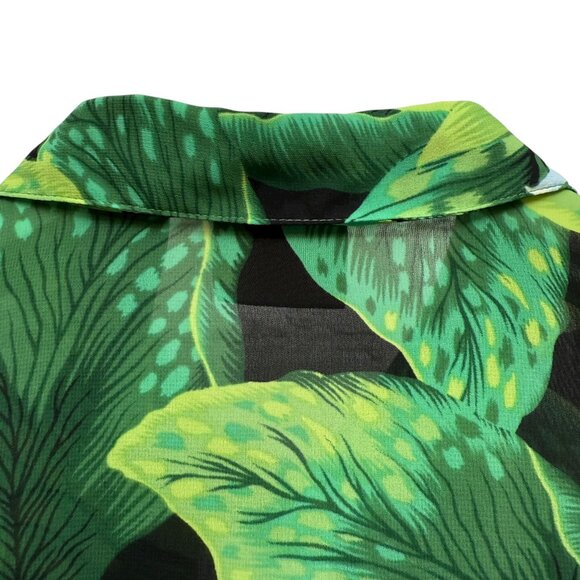 Laura Scott Tropical Leaf Blouse Size 18 Long Sleeve Chiffon Womens Top Green - Picture 8 of 9